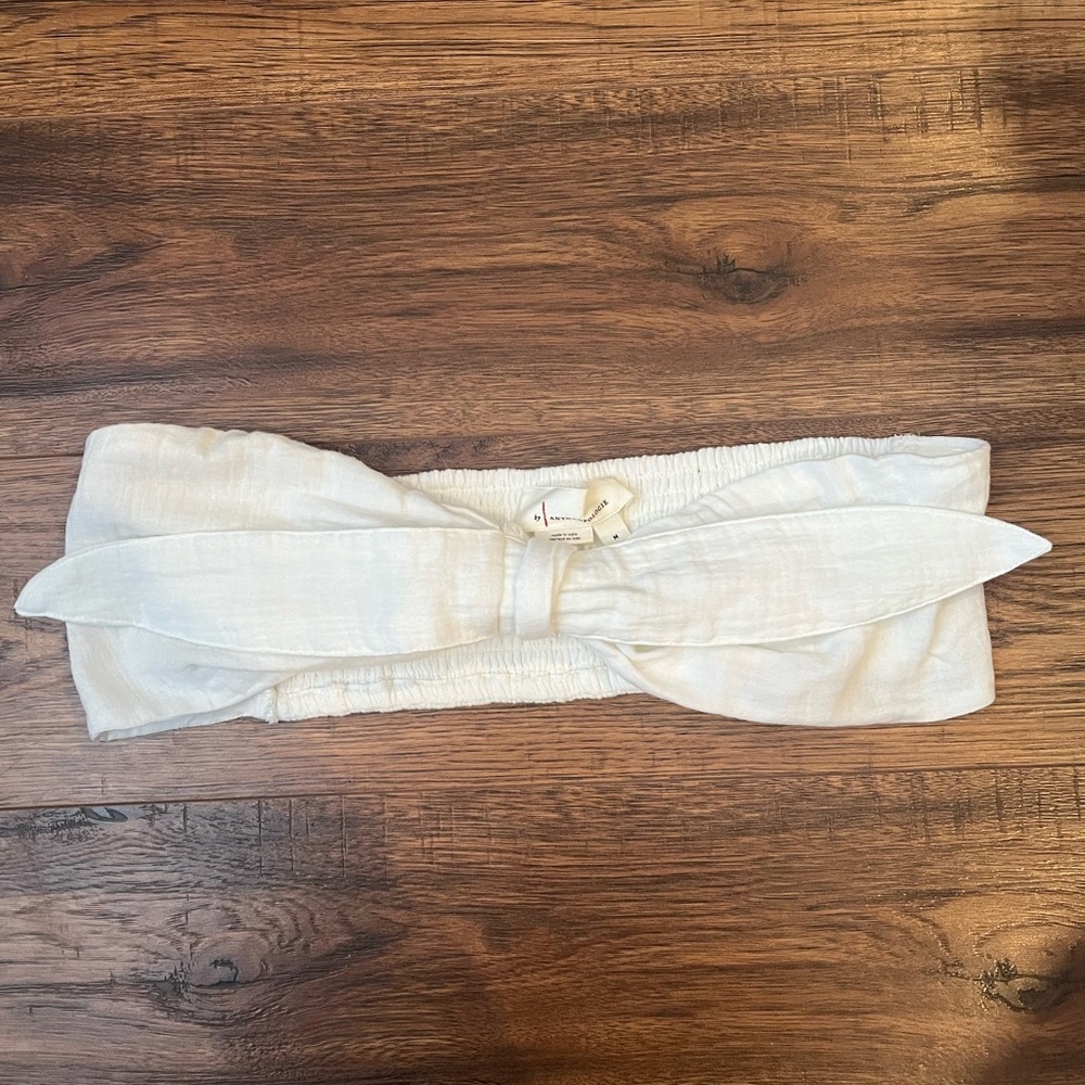 Anthropologie White Cotton‎ Sleeveless Bra Top Bohemian Hippie Summer Bow Medium
